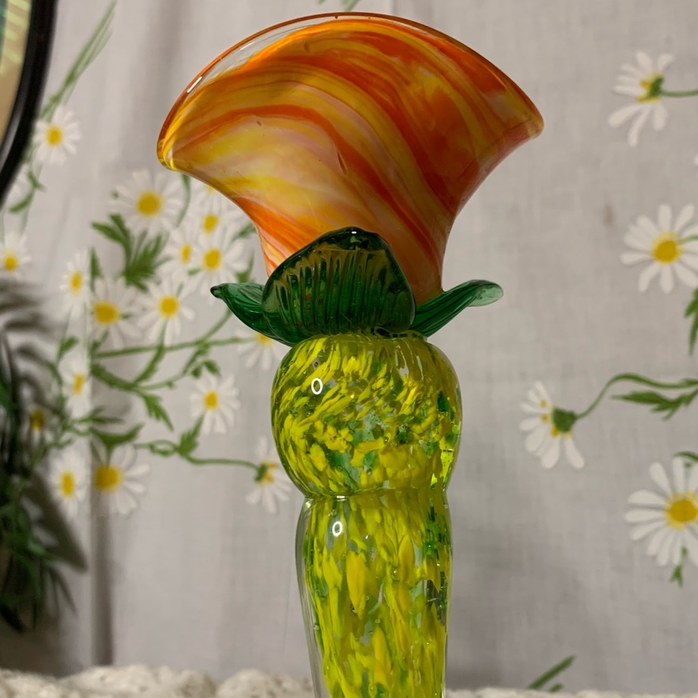 Vintage hand blown glass speckle green orange rose decorative art glass - Picture 5 of 8